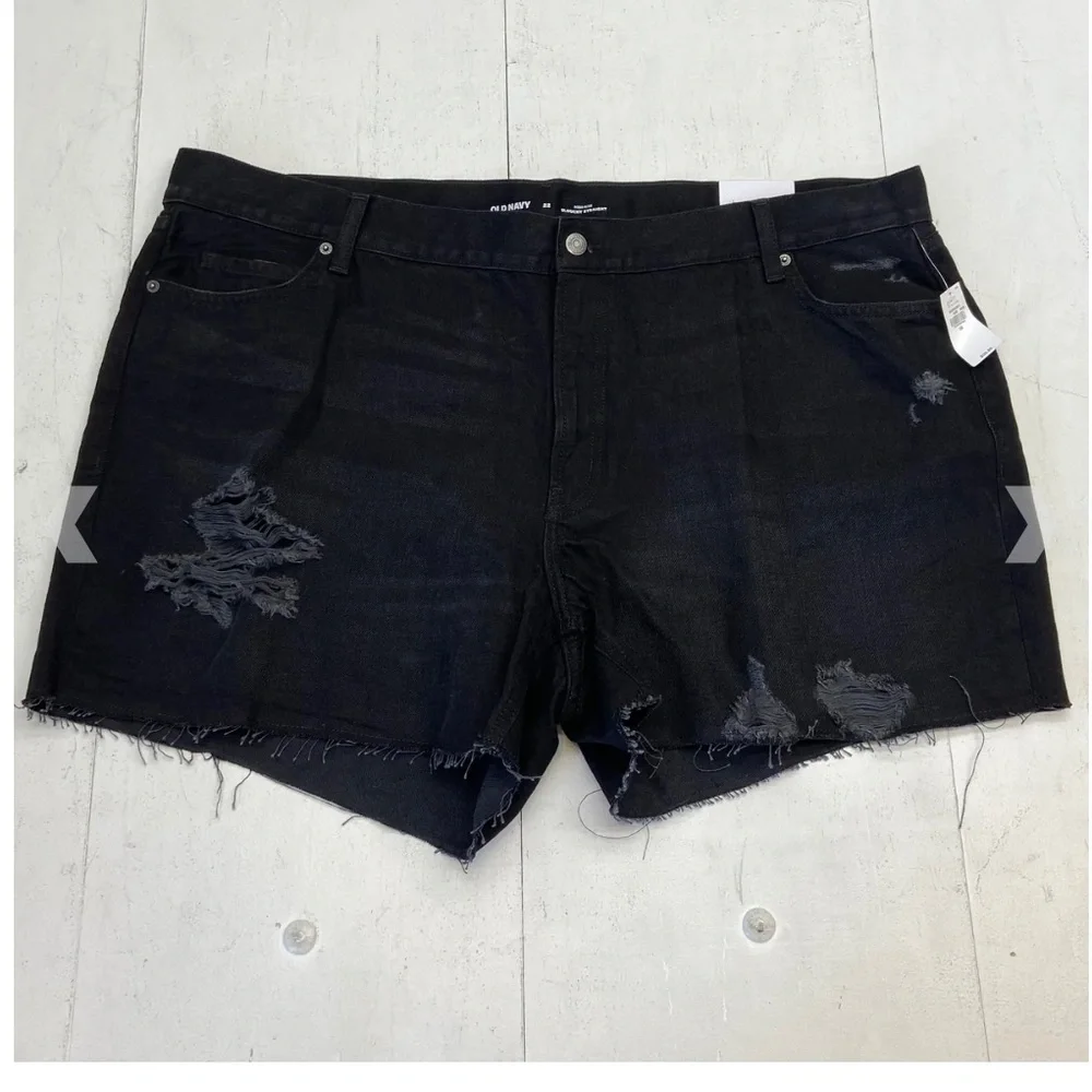 NWT Old Navy Black Distressed Denim Slouchy Straight Jean Shorts Size 18